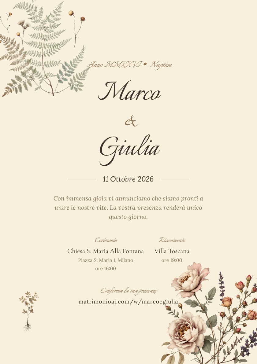 Invito tema Vintage Botanical